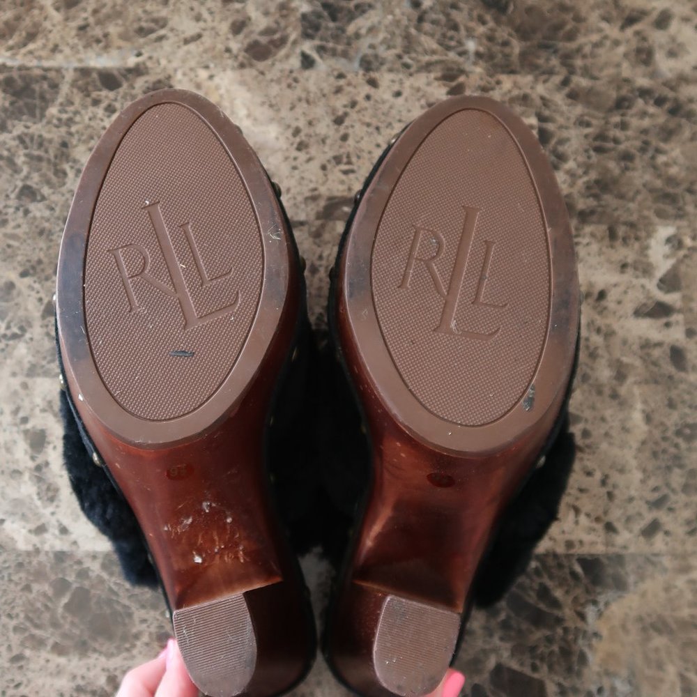 Lauren Ralph Lauren Mule Clog Faux Fur Heel 9.5 - Picture 9 of 14
